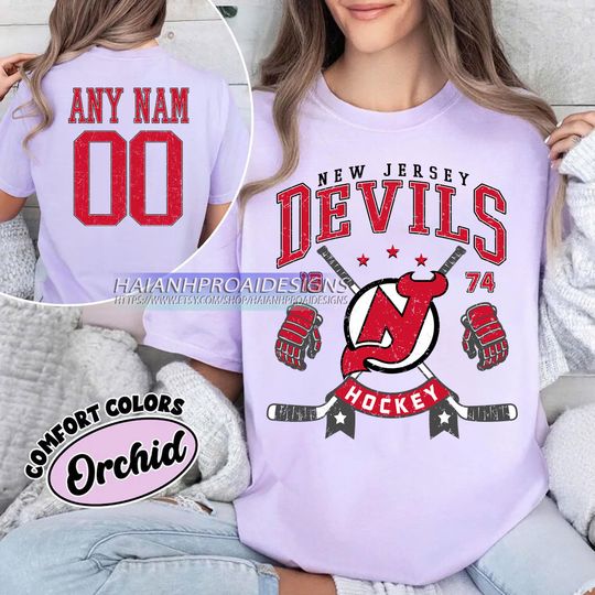 Discover Personalized Comfort Colors New Jersey Devils T-Shirt | Comfort Colors T-Shirt for Hockey Fans | Custom Number | Retro Team Shirt