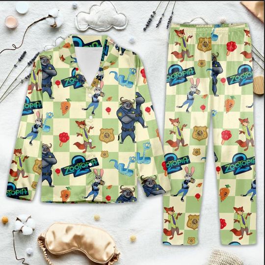 Cartoon Animal City Pajamas  Cute Police & Fox Character PJs, Fun Detective Theme Sleepwear Set for Kids vs Adults