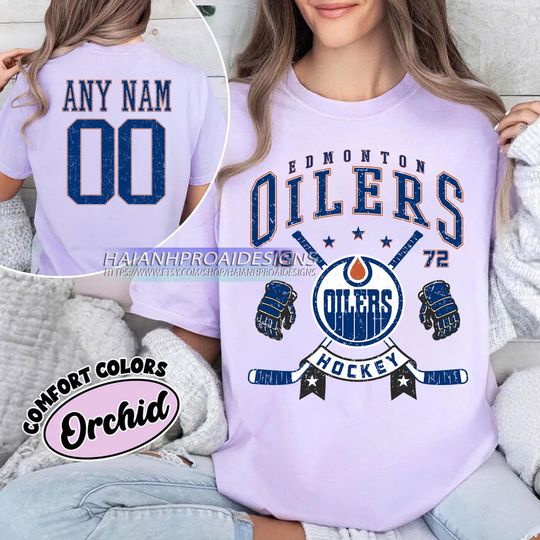 Discover Personalized Comfort Colors Edmonton Oilers T-Shirt | Comfort Colors T-Shirt for Hockey Fans | Custom Number | Retro Team Shirt
