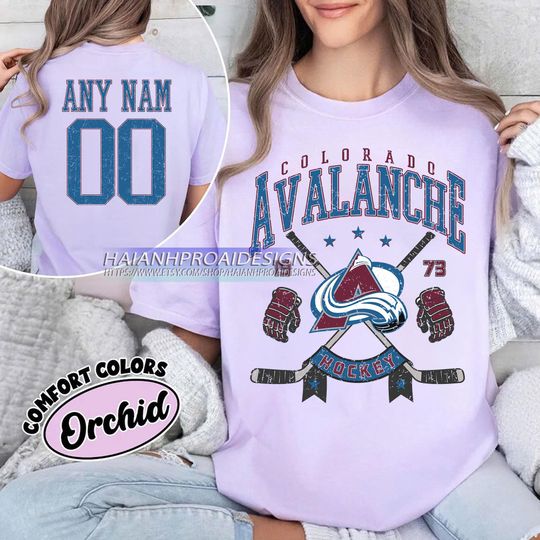 Discover Personalized Comfort Colors Colorado Avalanche T-Shirt | Comfort Colors T-Shirt for Hockey Fans | Custom Number | Retro Team Shirt