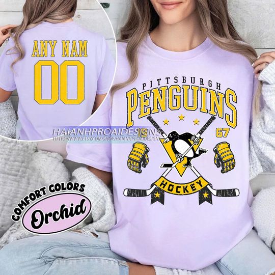 Discover Personalized Comfort Colors Pittsburgh Penguins T-Shirt | Comfort Colors T-Shirt for Hockey Fans | Custom Number | Retro Team Shirt