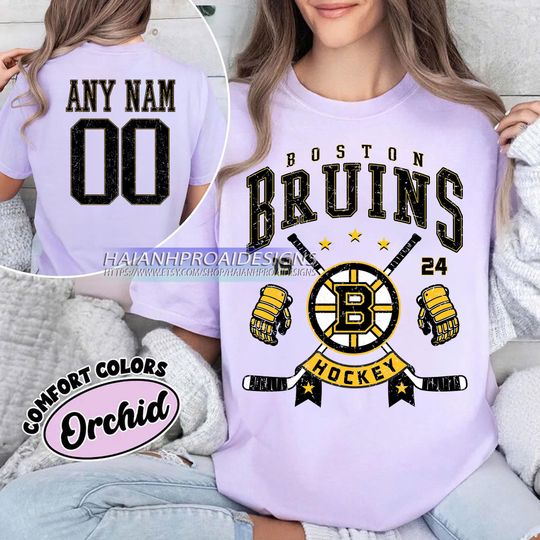 Personalized Comfort Colors Boston Bruins T-Shirt | Custom Number | Retro Team Shirt