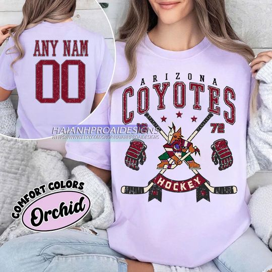 Discover Personalized Comfort Colors Arizonna Coyotes T-Shirt | Comfort Colors T-Shirt for Hockey Fans | Custom Number | Retro Team Shirt