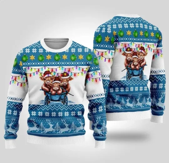 Discover Highland Cow Christmas Sweater Cute Funny Ugly Holiday Winter Pullover