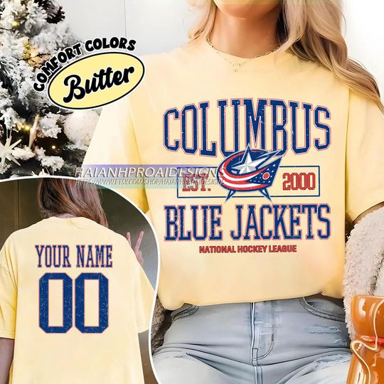 Discover Comfort Colors Columbus Blue Jackets T-Shirt | Custom Name and Number Tee | Vintage Hockey Fan Gift | Personalized Game Day Shirt