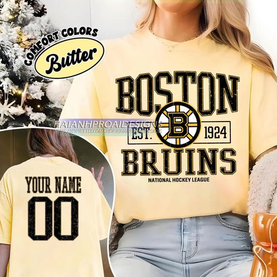 Boston Bruins T-Shirt | Custom Name and Number Tee | Vintage Hockey Fan Gift | Personalized Game Day Shirt