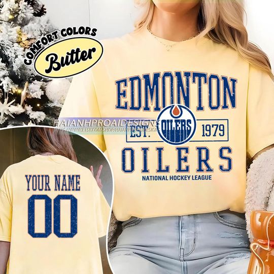 Edmonton Oilers T-Shirt | Custom Name and Number Tee | Vintage Hockey Fan Gift | Personalized Game Day Shirt
