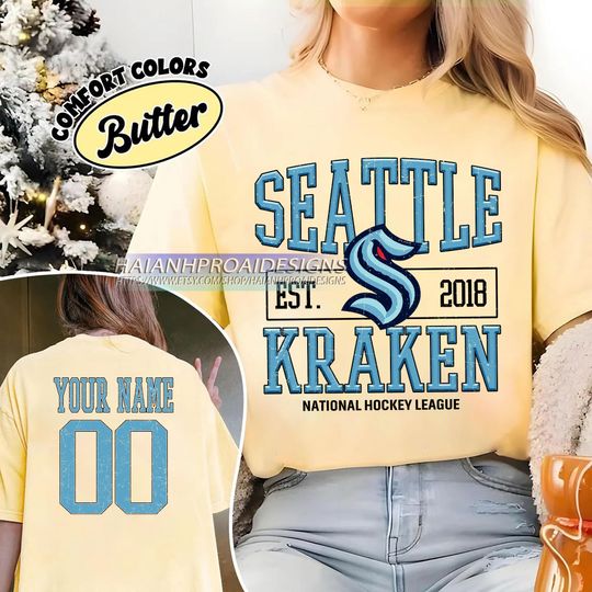 Discover Comfort Colors Seattle Kraken T-Shirt | Custom Name and Number Tee | Vintage Hockey Fan Gift | Personalized Game Day Shirt