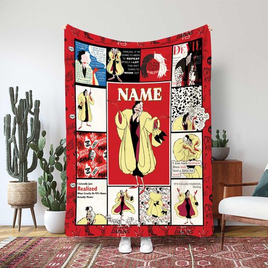 Discover Cruella De Vil Disney Villain Blanket, 101 Dalmatians Movie Gift, Picture Frame Cruella Character Blanket, Iconic Disney Movie Decor