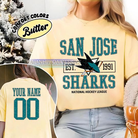 San Jose Sharks T-Shirt | Custom Name and Number Tee | Vintage Hockey Fan Gift | Personalized Game Day Shirt