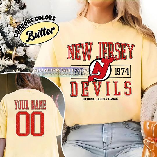 New Jersey Devils T-Shirt | Custom Name and Number Tee | Vintage Hockey Fan Gift | Personalized Game Day Shirt