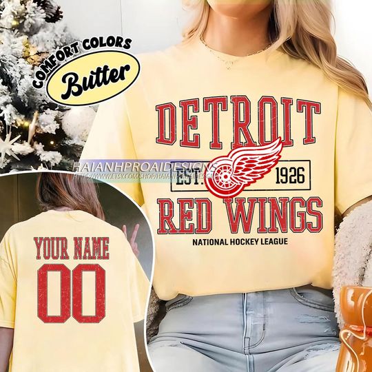 Detroit Red Wings T-Shirt | Custom Name and Number Tee | Vintage Hockey Fan Gift | Personalized Game Day Shirt