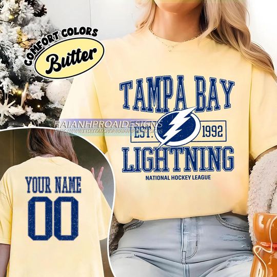 Tampa Bay Lightning T-Shirt | Custom Name and Number Tee | Vintage Hockey Fan Gift | Personalized Game Day Shirt