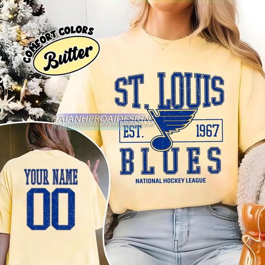 St. Louis Blues T-Shirt | Custom Name and Number Tee | Vintage Hockey Fan Gift | Personalized Game Day Shirt