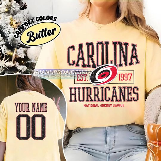 Carolina Hurricanes T-Shirt | Custom Name and Number Tee | Vintage Hockey Fan Gift | Personalized Game Day Shirt