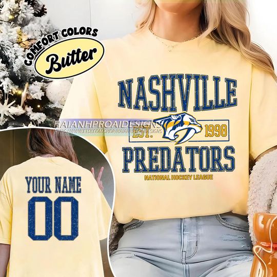 Nashville Predators T-Shirt | Custom Name and Number Tee | Vintage Hockey Fan Gift | Personalized Game Day Shirt