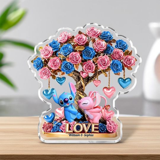 Stitch and Angel Shaped Acrylic Plaque, Disney Couple Love Sign, Romantic Keepsake, Valentines Day, Gift for Couple Decor