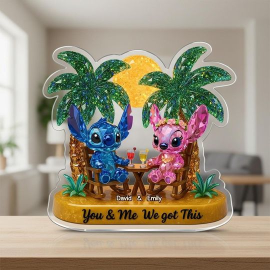 Stitch And Angel Shaped Acrylic Plaque Disney Couple Love Sign Romantic Keepsake Valentines Day Gift Home Decor