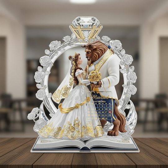Discover Beauty and the Beast Shaped Acrylic Plaque Disney Couple Love Sign Romantic Keepsake Wedding Anniversary Gift