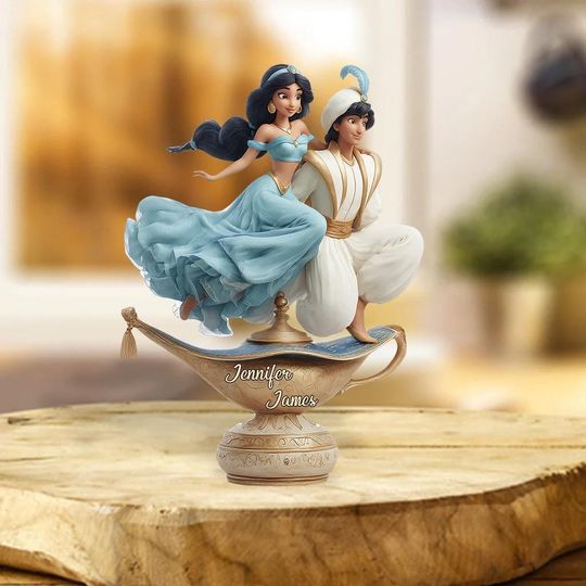 Discover Aladdin and Jasmine Lamp Plaque, Custom Magic Carpet Couple Figurine, Disney Wedding or Anniversary Gift, Romantic Acrylic Keepsake