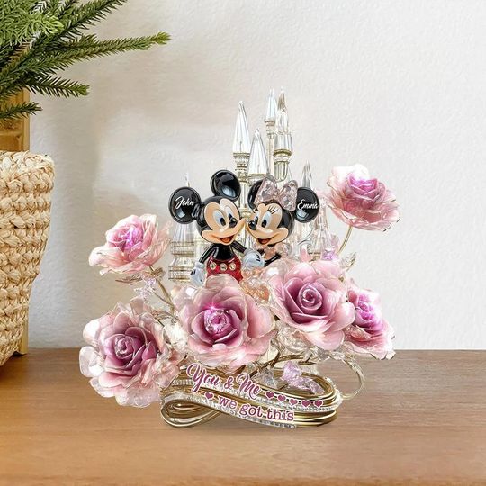 Discover Mickey and Minnie Castle Acrylic Plaque, Custom Disney Couple Acrylic Gift, Crystal Rose Plaque, Custom Romantic Wedding Keepsake Decor