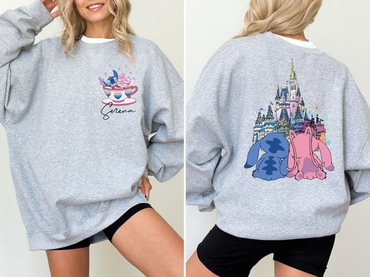 Custom Disney Stitch & Angel Sweatshirt, Magic Castle Tee, Disneyland Family Vacation Sweatshirts