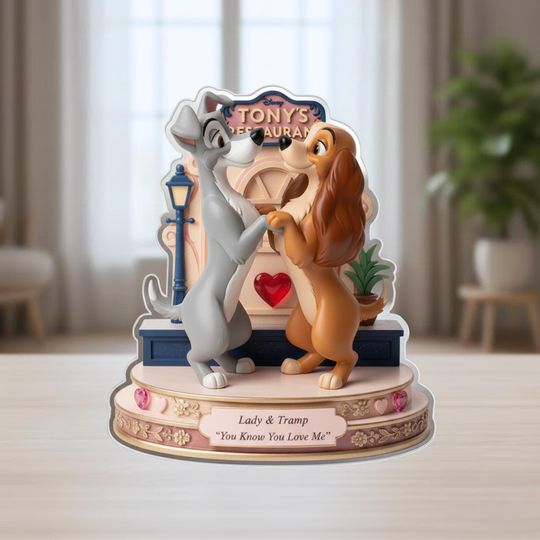 Discover Lady and Tramp Shaped Acrylic Plaque Disney Couple Love Sign Romantic Keepsake Valentines Day Gift