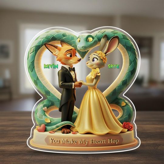 Nick And Judy Custom Shaped Acrylic Plaque, Zootopia Romantic Keepsake, Valentine's Day Gift You Make My Heart Hop Couple Decor