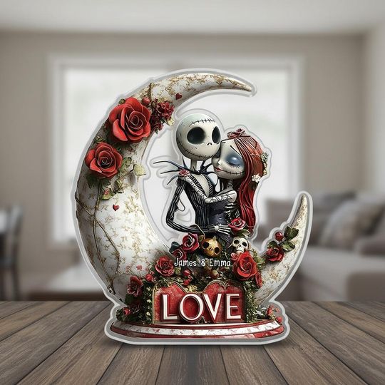 Jack And Sally Acrylic Plaque, Gothic Couple Shaped Acrylic Plaque, Romantic Love Sign, Custom Keepsake Valentines Day Gift For Him Her