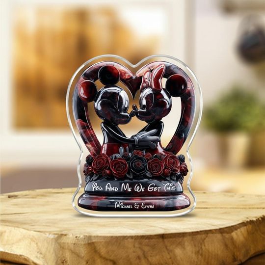 Discover Custom Mickey And Minnie Shaped Acrylic Plaque, Disney Couple Love Sign, Disney Heart Keepsake, Valentines Day Romantic Gift Decor