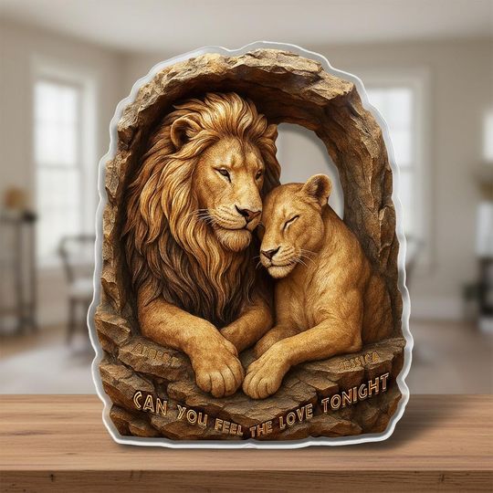 Lion Couple Shaped Acrylic Plaque, Romantic Keepsake Lion Love Sign, Valentine's Day Gift for Couple, Home Decor