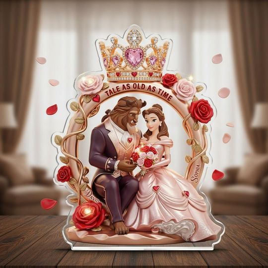 Beauty And Beast Shaped Acrylic Plaque, Fairy Tale Love Sign, Disney Couple Keepsake, Valentines Day Gift Romantic Display Decor