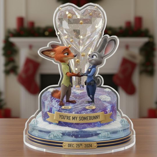 Discover Zootopia Acrylic Plaque, Disney Valentine Shaped Plaque, Romantic 2D Printed Decor, Gift for Animal Lovers