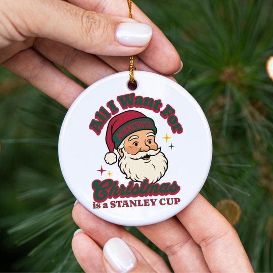 Discover Minnesota Hockey All I Want For Christmas Is A Stanley Cup Ceramic Ornament, Wild Hockey Fan Holiday Decor, Funny Sports Lover Gift