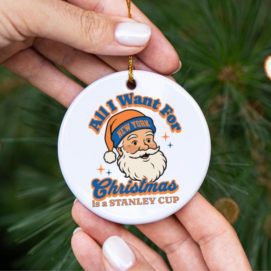 Discover New York Hockey All I Want For Christmas Is A Stanley Cup Ceramic Ornament, Islander Hockey Fan Holiday Decor, Funny Sports Lover Gift