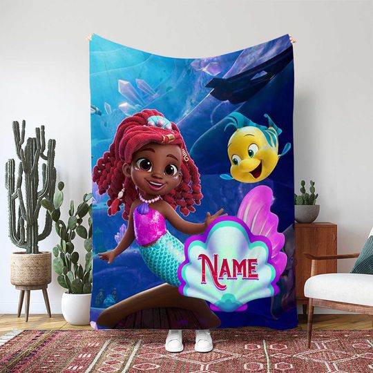 Discover Disney Ariel Mermaid Blanket, Disney Jr.s Cute Ariel Solo Decor, Under The Sea Princess Gift, WDW Disneyland Throw Blanket, TNA025