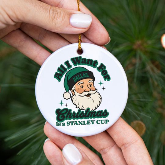 Discover Dallas Hockey All I Want For Christmas Is A Stanley Cup Ceramic Ornament, Star Hockey Fan Holiday Decor, Funny Sports Lover Gift