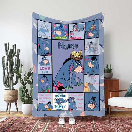 Discover Winnie The Pooh Eeyore Blanket, Disney Donkey Character Gift, Picture Frame Eeyore Character Blanket, Gloomy Donkey Kids Decor Gift, NVA772