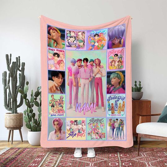 Discover Soda Pop Jinu And Friends Blanket, KPop Character Gift, Idol Picture Frame With Quote Decor, Cute Beverage Bedroom Blanket