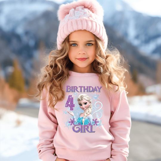 Discover Frozen Birthday Girl Sweatshirt, Elsa 4th Birthday Outfit, Winter Princess Birthday Shirt, Personalized Frozen Theme Sweater for Toddler