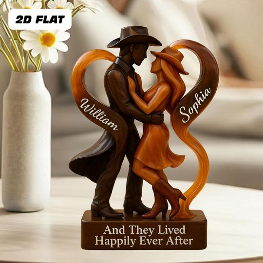 Discover Personalized Cowboy Cowgirl Couple Happily Ever After 2D Flat Acrylic Plaque, Custom Cowgirl Plaque, Wedding Anniversary Gift For Couples