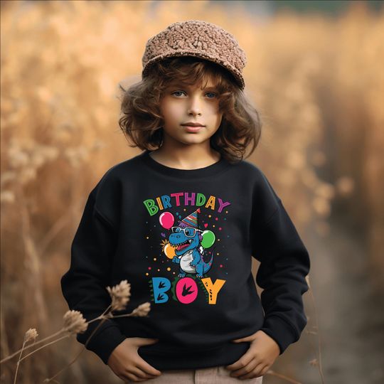 Discover Dinosaur Birthday Boy Sweatshirt, Kids Dino Birthday Party Shirt, Personalized Birthday, Custom Bday, Toddler, Youth, Rawr Kids Birthday