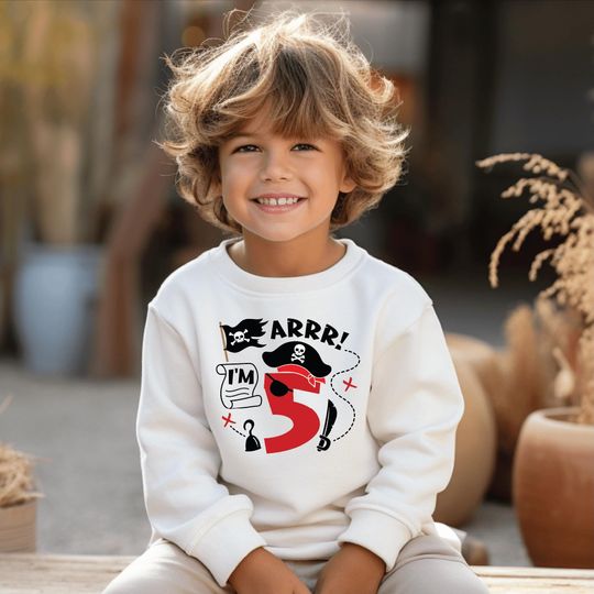 Discover Custom Pirate Birthday Party Sweatshirt, Kids Pirate Shirt, Pirates of Caribbean, Birthday Boy Shirt, Personalized Pirate Gift, Pirate Boy