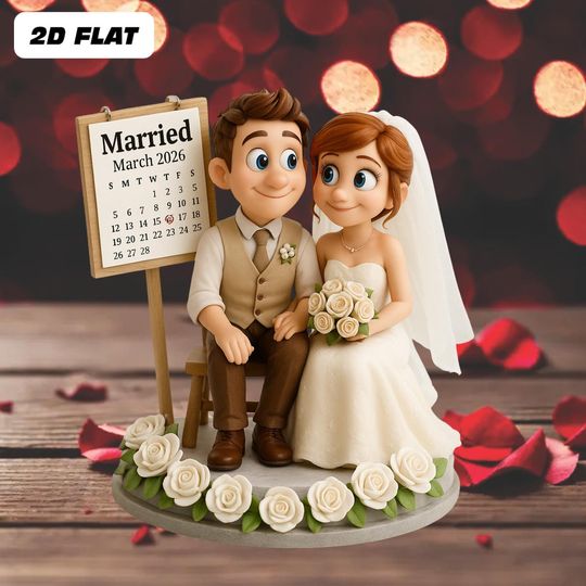 Personalized Married Couple 2D Flat Acrylic Plaque, Custom Wedding Marriage Shaped Sign Plaque, Proposal Anniversary Gift, Gift For Couples