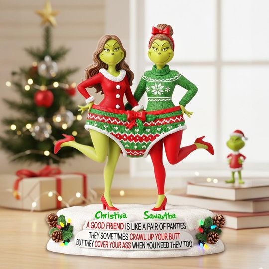 Discover Funny Christmas Best Friend Acrylic Plaque  Two Green Grumpy Girls in Holiday Sweaters  Cute Friendship Gift, Xmas Decor