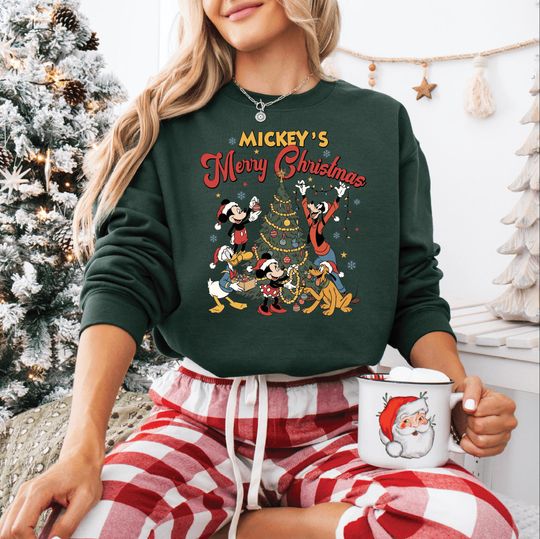 Discover Mickeys Merry Christmas Sweatshirt, Disney Holiday T-Shirt, Mickey Minnie Goofy Pluto Xmas Tree Tee, Disneyland Family Matching Christmas