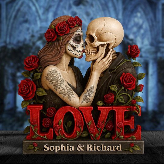 Discover Personalized Gothic Couple Statue Gift, Dark Romantic Decor, Custom Anniversary Sculpture