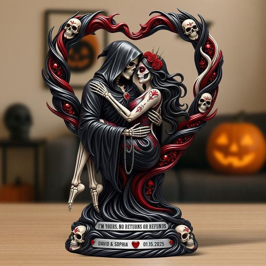 Discover Personalized Gothic Couple Statue Gift, Dark Romantic Decor, Custom Anniversary Sculpture