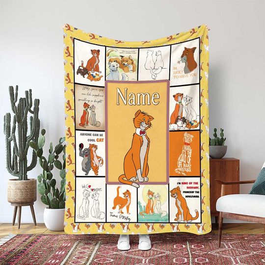 Discover Thomas O'Malley Aristocats Blanket, Smooth Alley Cat Gift, Picture Frame Cat Character Blanket, Disney Cat Jazz Musician Decor, DTA121