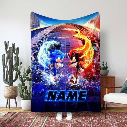 Discover Sonic Shadow The Hedgehog Blanket, Disney Movie Epic Fight Blanket, Hero Rivalry Character Action Scene, Video Game Battle Kids Gift, MAA055
